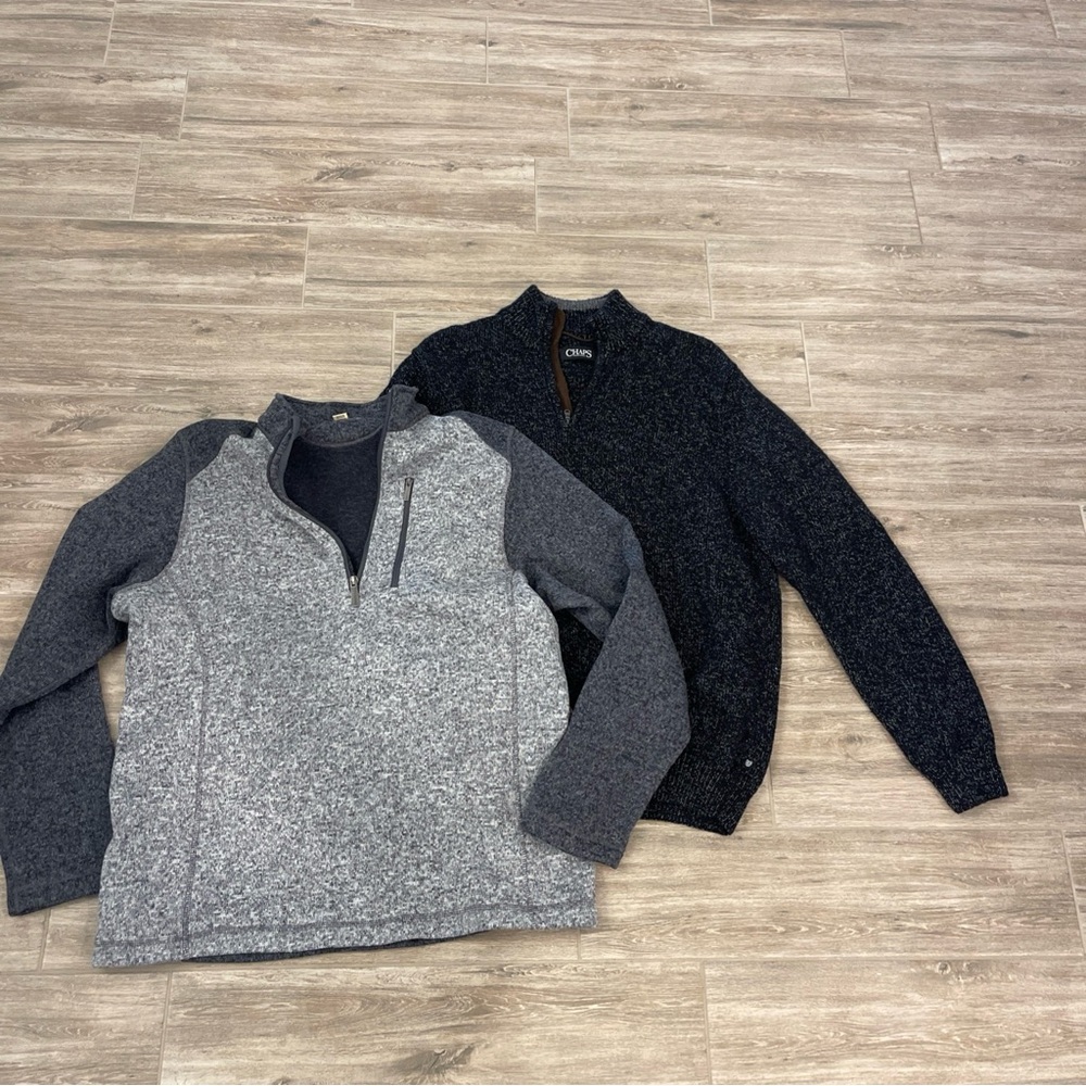 Chaps Gray and Black Zip Up Sweaters